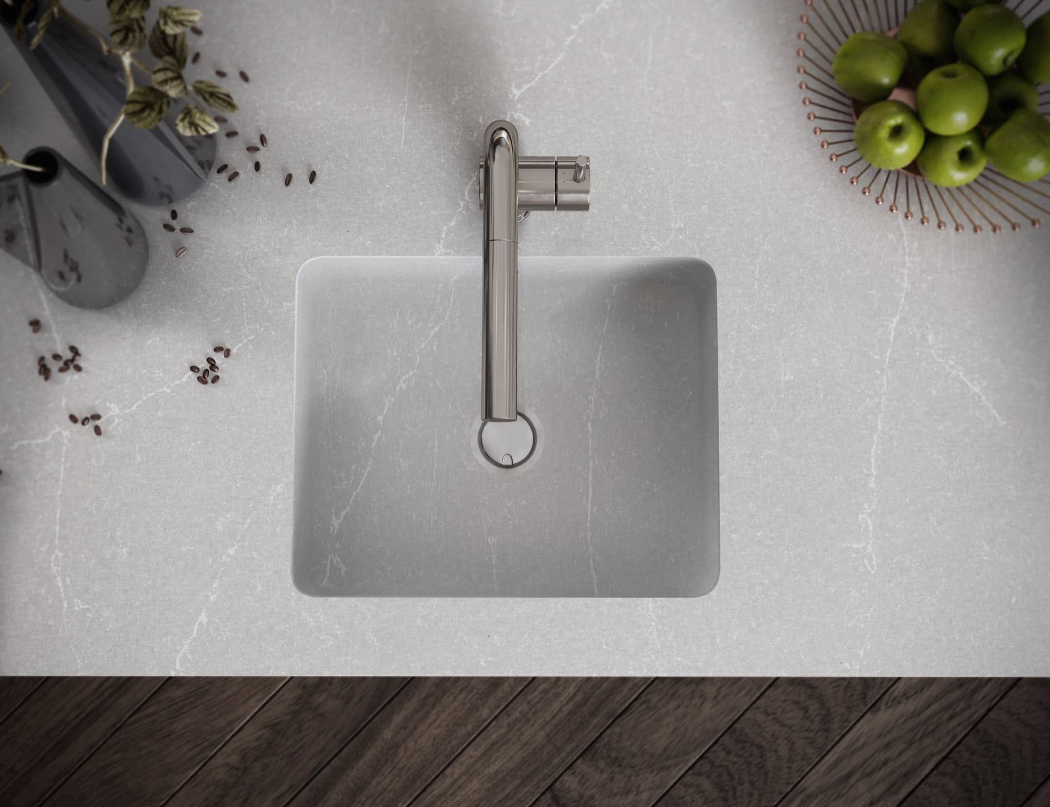 Plan de travail avec évier incrusté en silestone desert silver