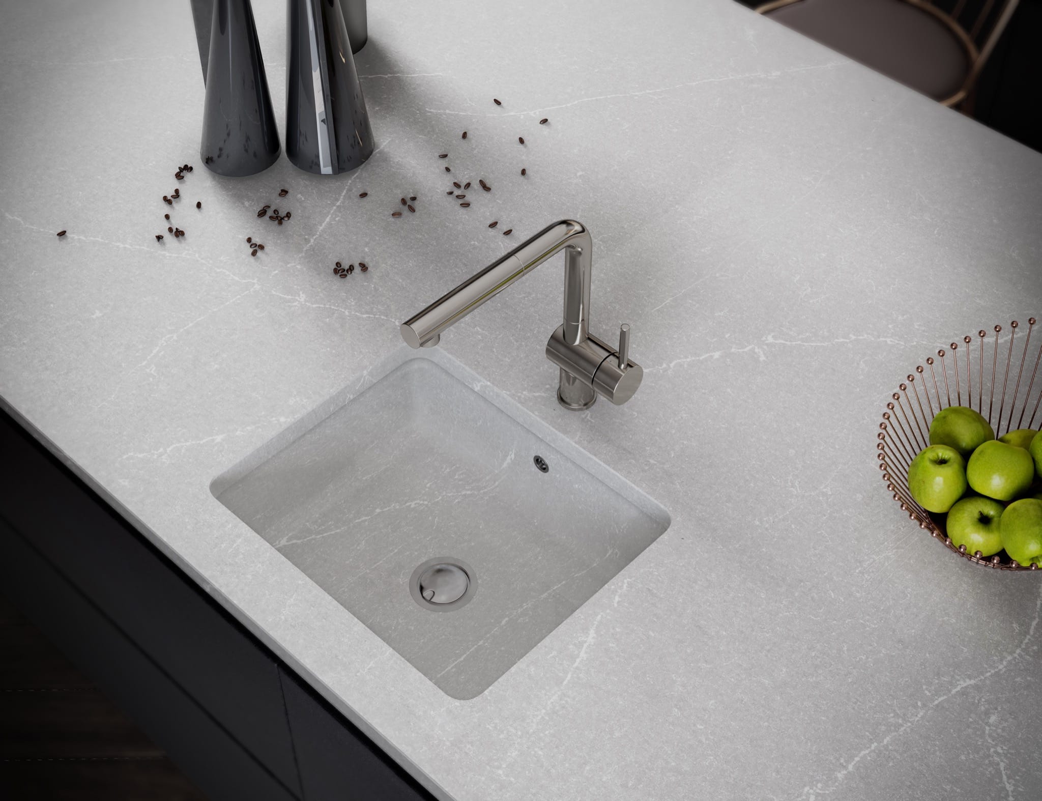 Plan de travail avec évier incrusté en silestone desert silver